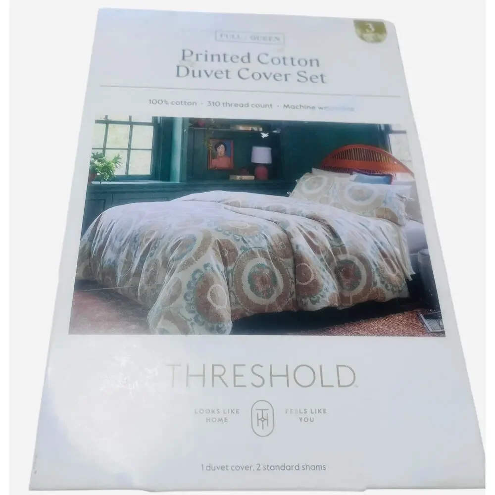 Threshold Printed Cotton Duvet Cover Set Full/Queen NWT 3 Pieces